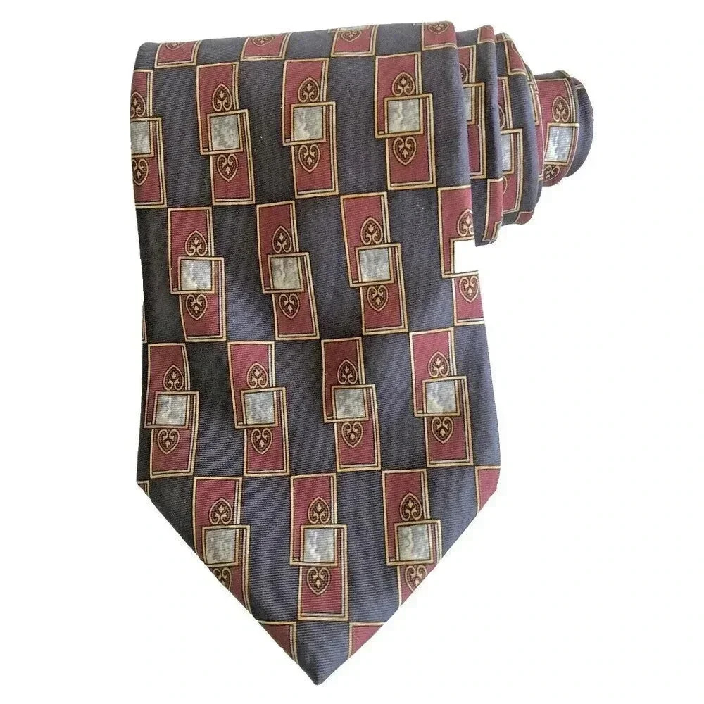 Christian Dior Cravate VINTAGE Tie 100% silk navy blue Geometric Print 57"